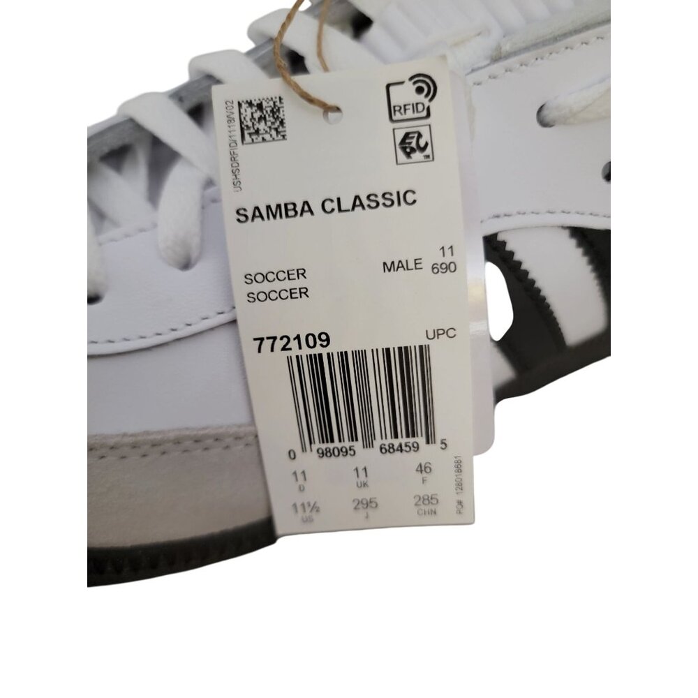 Adidas Samba Classic Mens Soccer Shoes Size 11.5 White & Black Leather - Picture 10 of 11